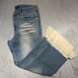 Vintage y2k Blueant Jeans 28 Light Wash Rhinestone Lace Ruffle Crop Flare Cotton